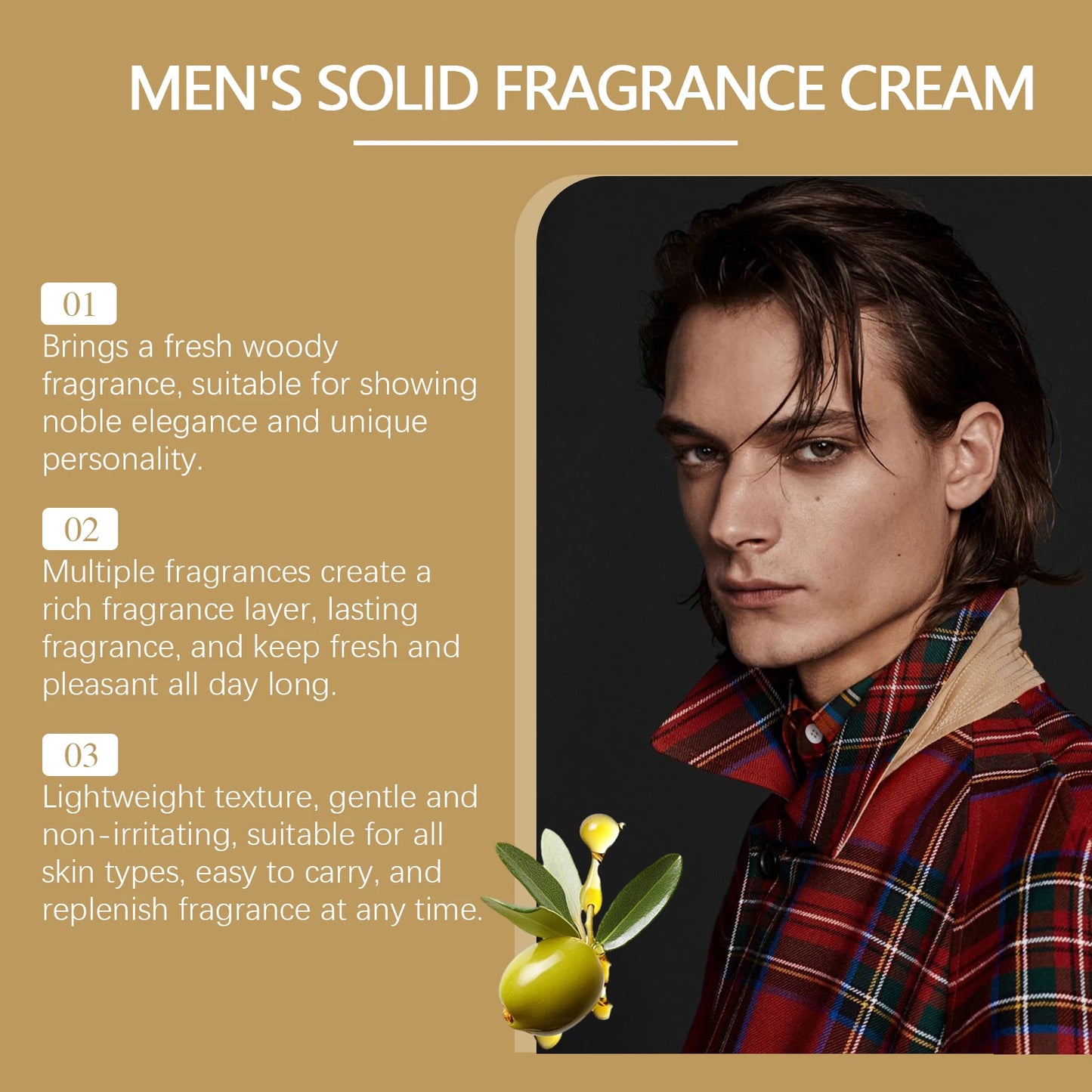 3Scents Men's Solid Cologne Woody Scent Portable Balm