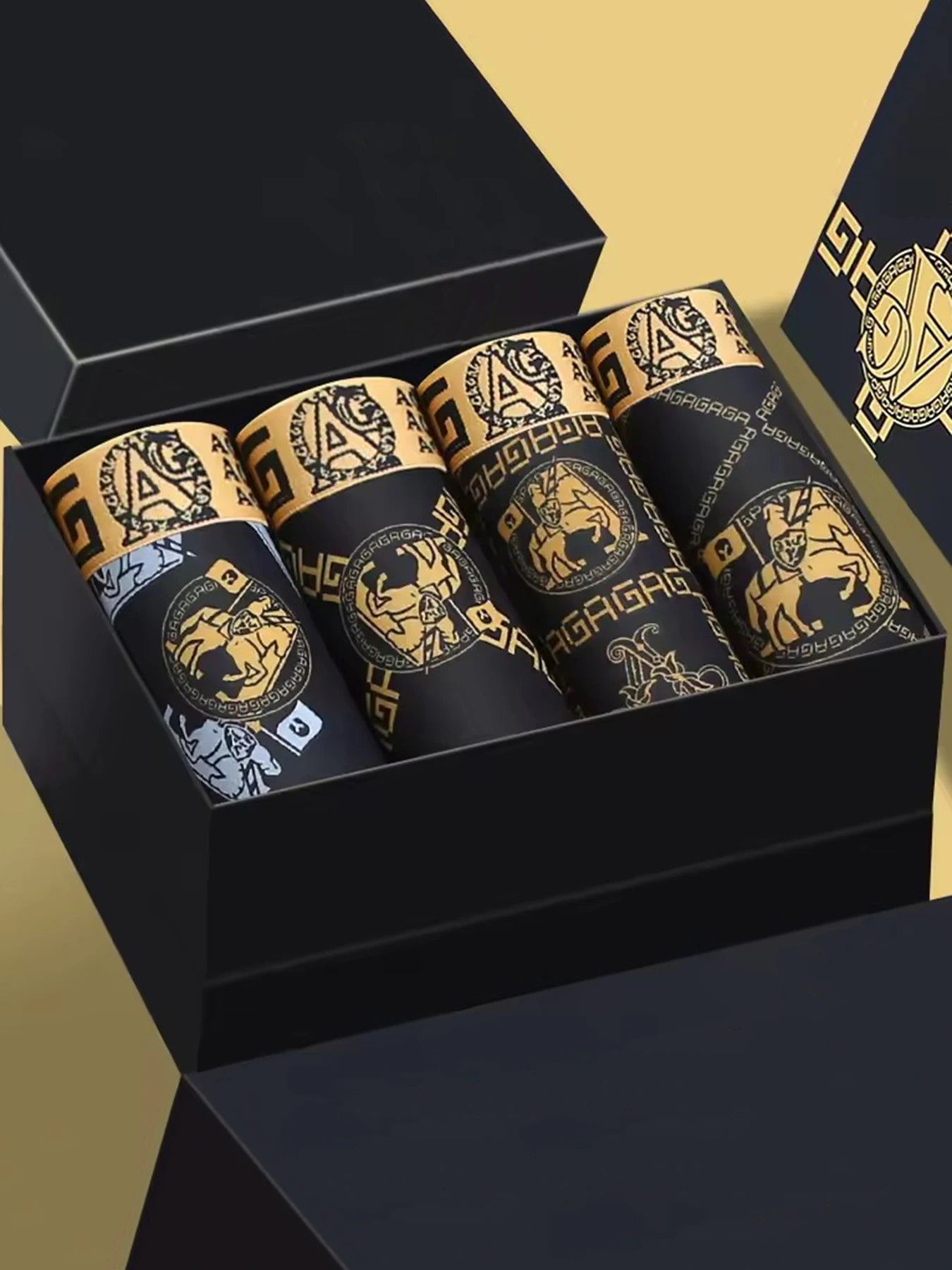 Men's Boxer Shorts Black Gold Print 4pcs Set