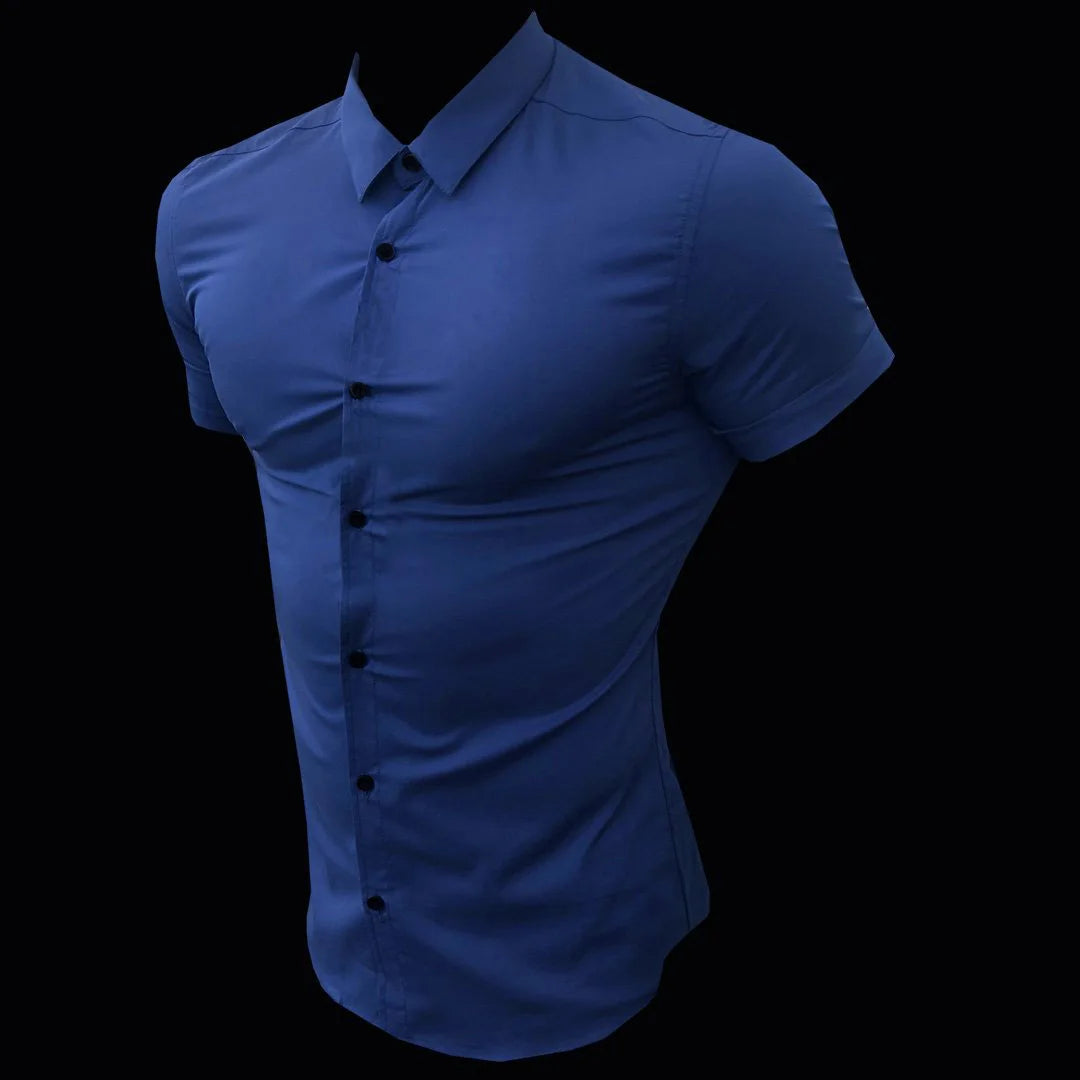 Men's Casual Short Sleeve Slim Fit Shirt in Polyester