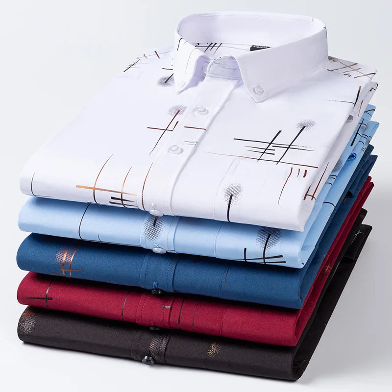 Men's Non-iron Plaid Dress Shirt for Spring and Autumn