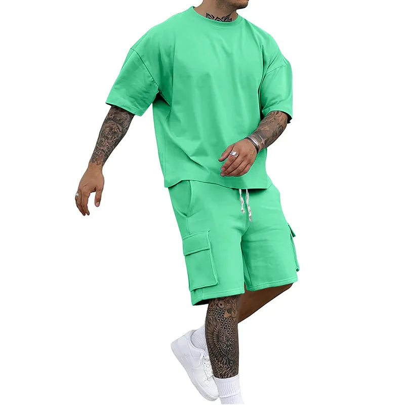 Men's Summer T-Shirt and Utility Shorts Set