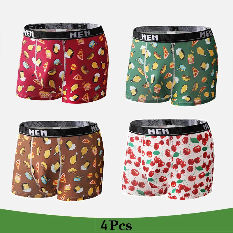 Men's Boxer Shorts 4Pcs Polyester Printed Underwear
