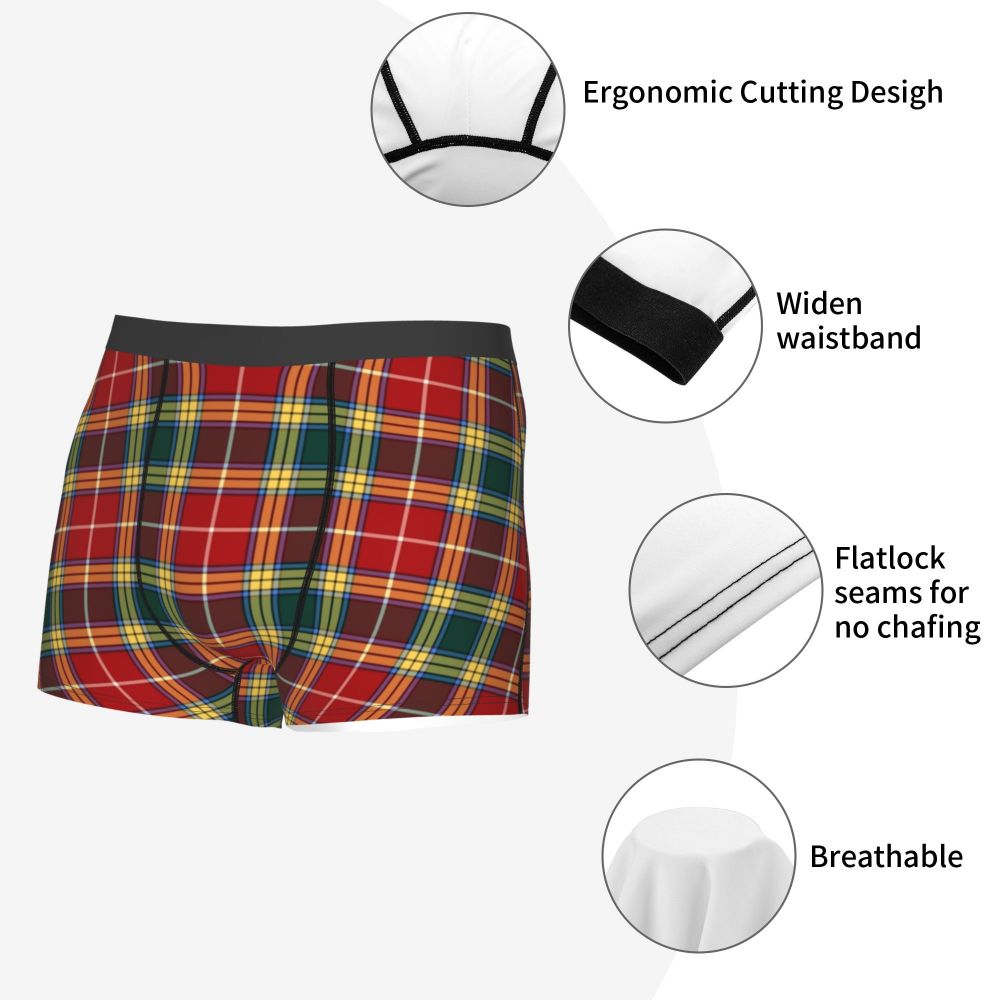 Black Watch Tartan Boxer Shorts for Men in Lycra and Polyester