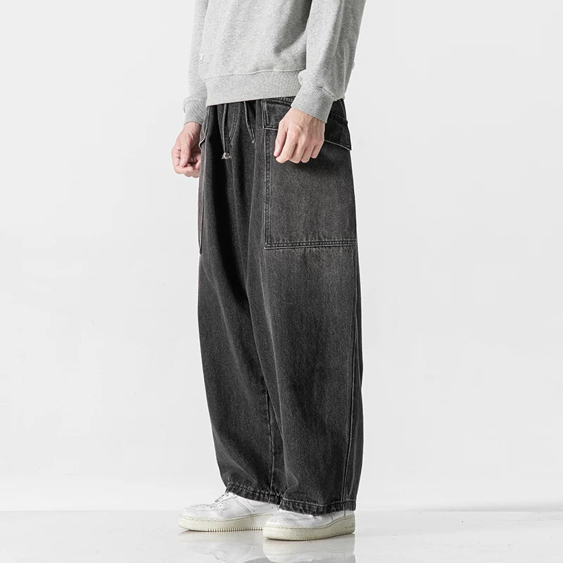 Men's Loose Fit Denim Jeans with Elastic Waist