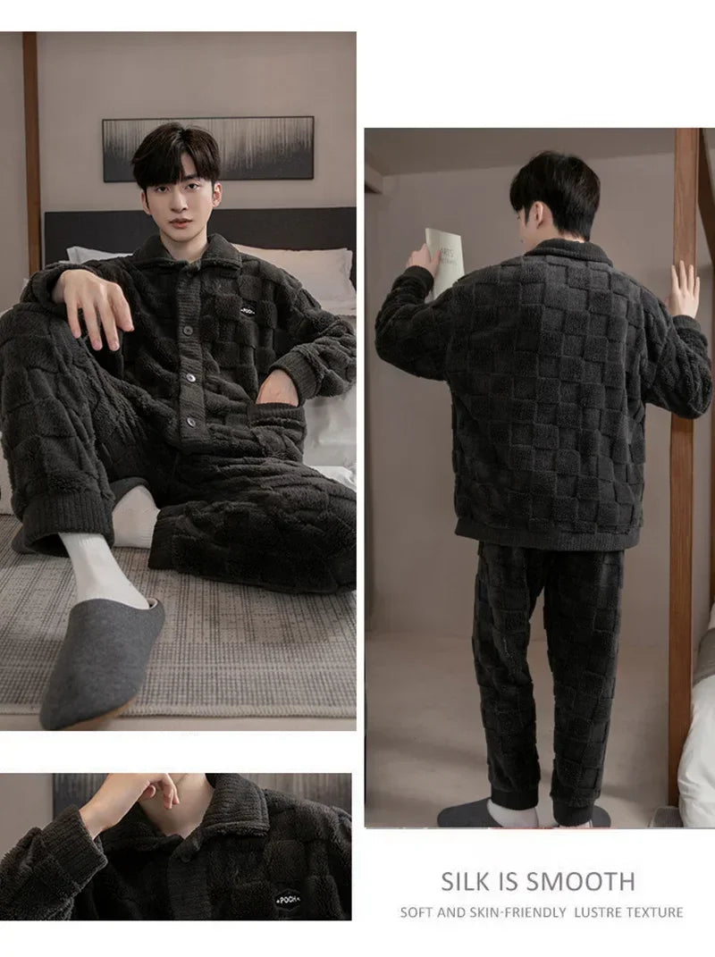 Men's Fleece-Lined Pajamas in Dark Gray