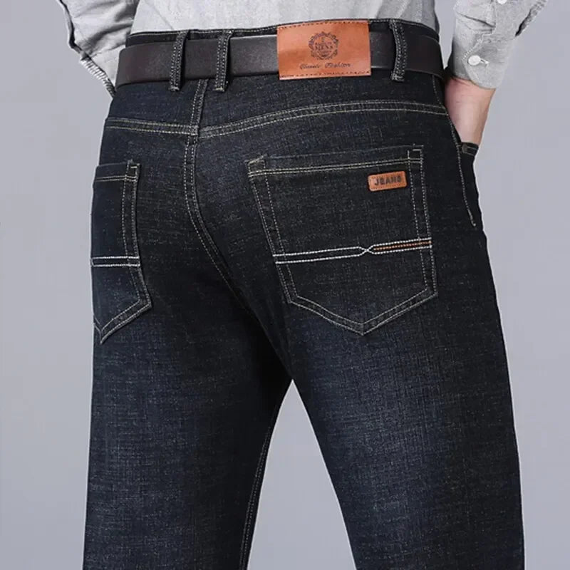 Men's Slim Fit Stretch Denim Jeans for Autumn and Winter
