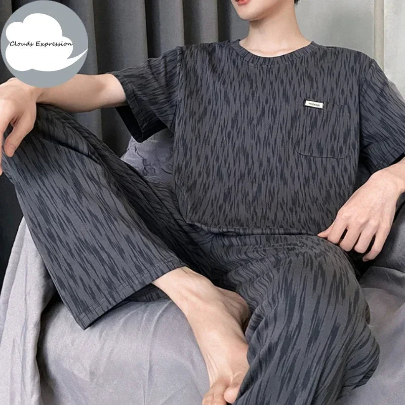 Summer Knitted Mens Casual Pyjamas Set