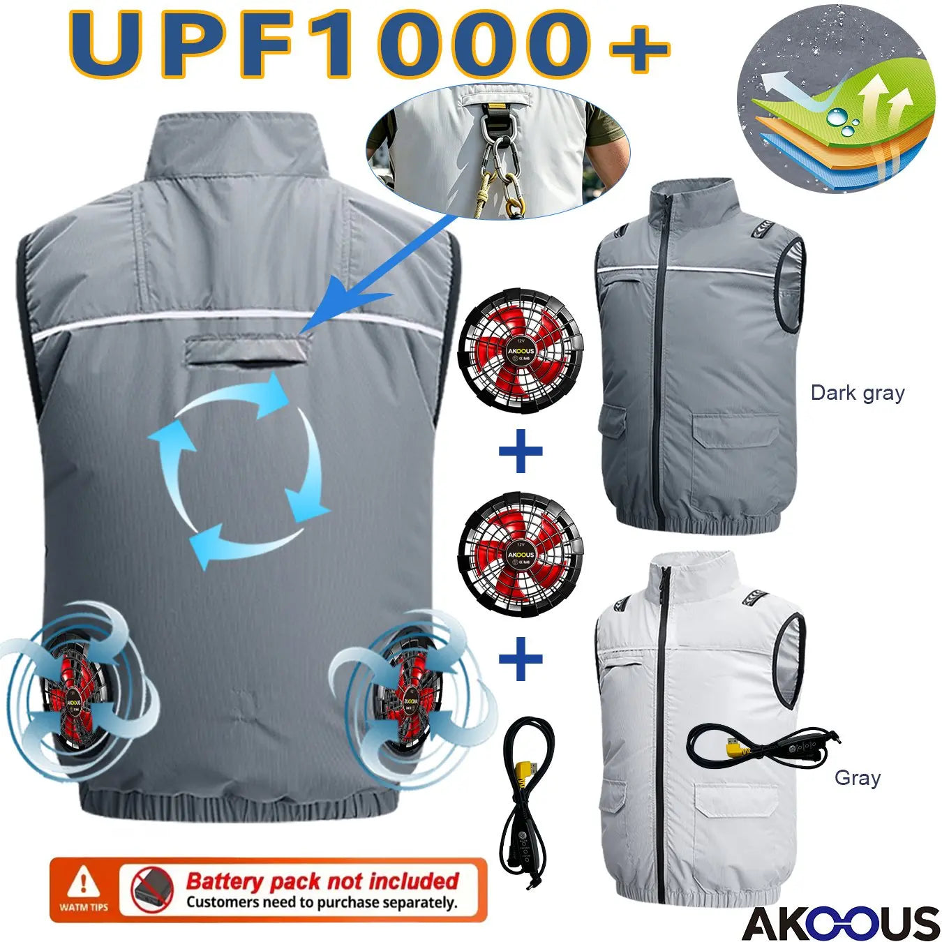 Hooded Cooling Vest USB Charging 5V 12V Polyester