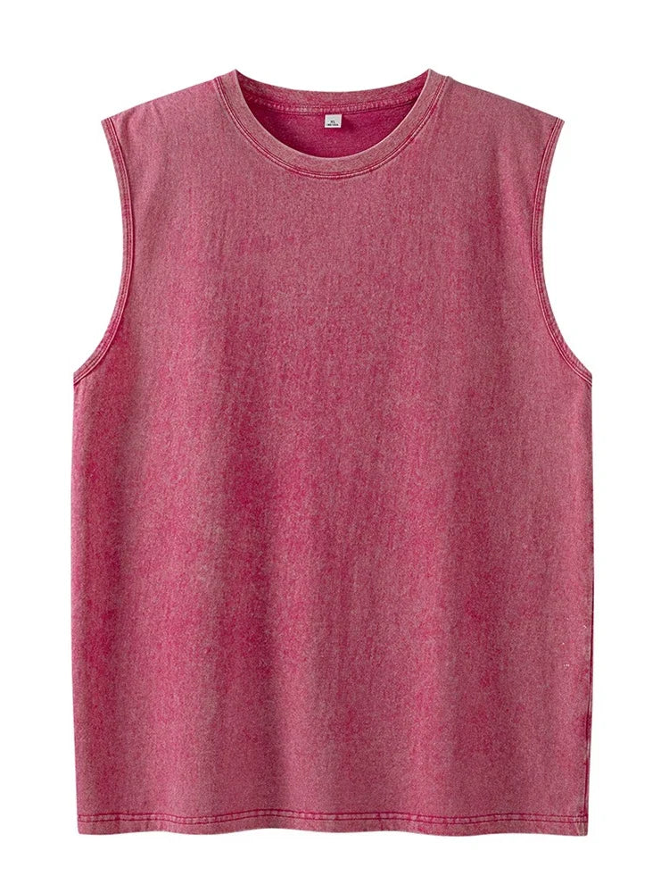Summer Men's Washed Cotton Tank Tops Muscle Gym Sleeveless Workout T Shirts Running Beach Loose Cutoff Tees