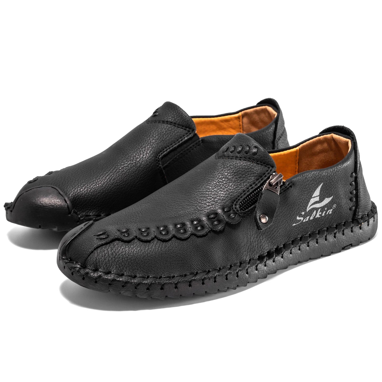 Men's Breathable Leather Casual Shoes with Zip Closure