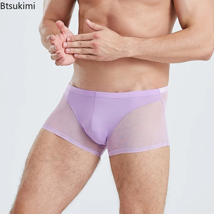 Men's Transparent Breathable Boxer Shorts with U Convex Pouch