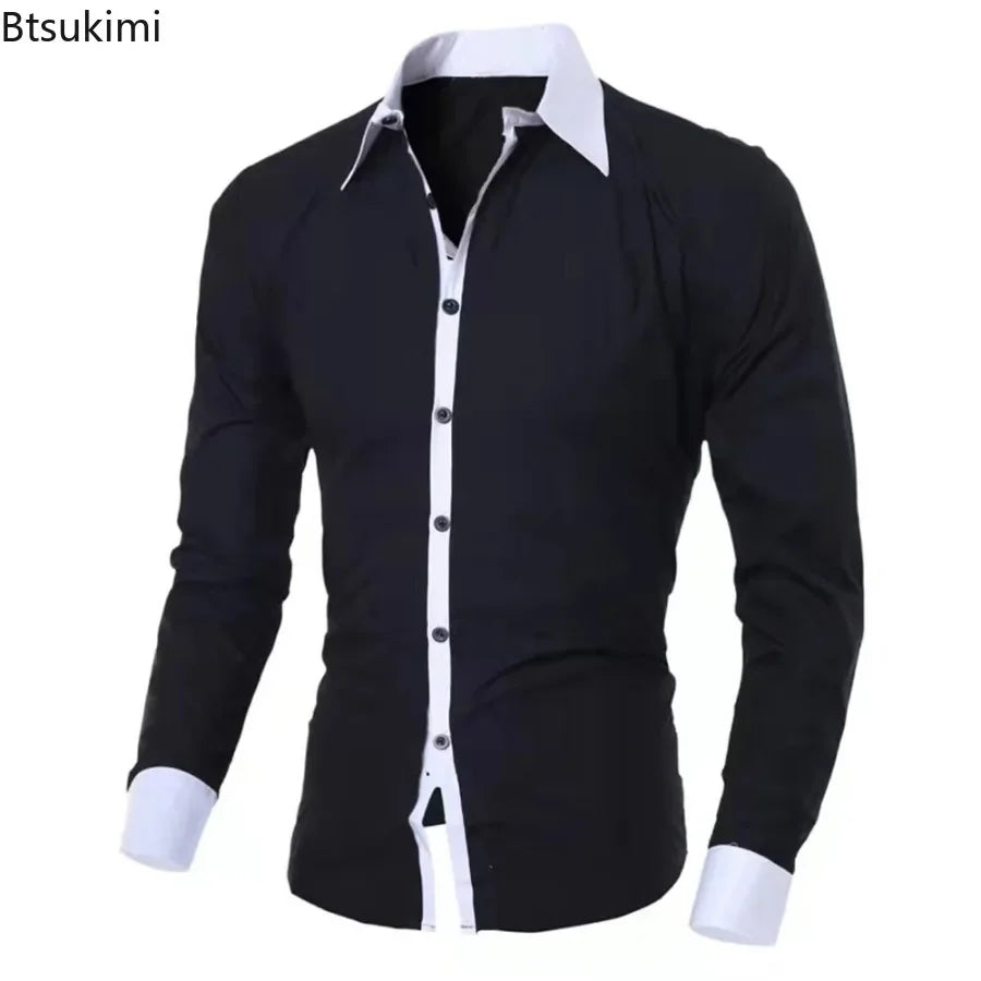 Men's Patchwork Dress Shirt for Business and Casual Wear