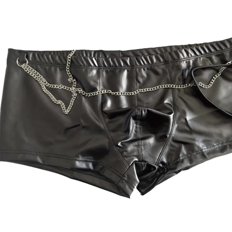 Men's Black Faux Leather Boxer Shorts for Nightclub Use
