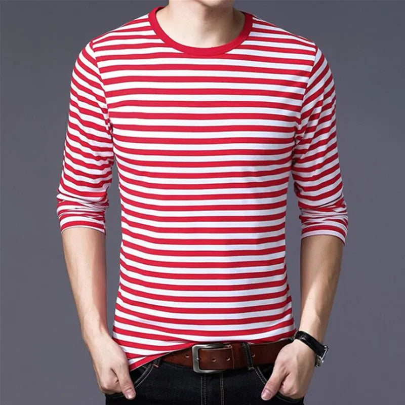 Men's Casual Long-sleeved Striped T-shirt