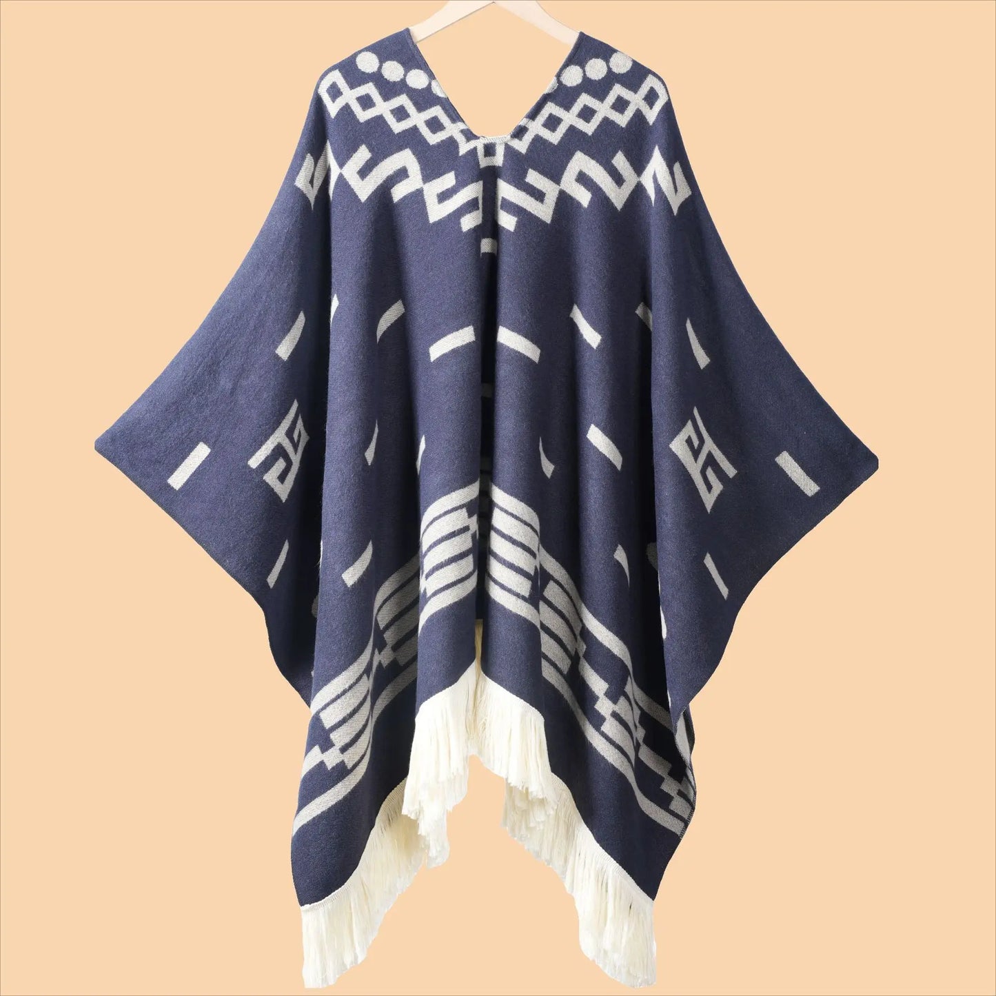 Men's Knitted Fringed Cape Pullover Shawl for Winter