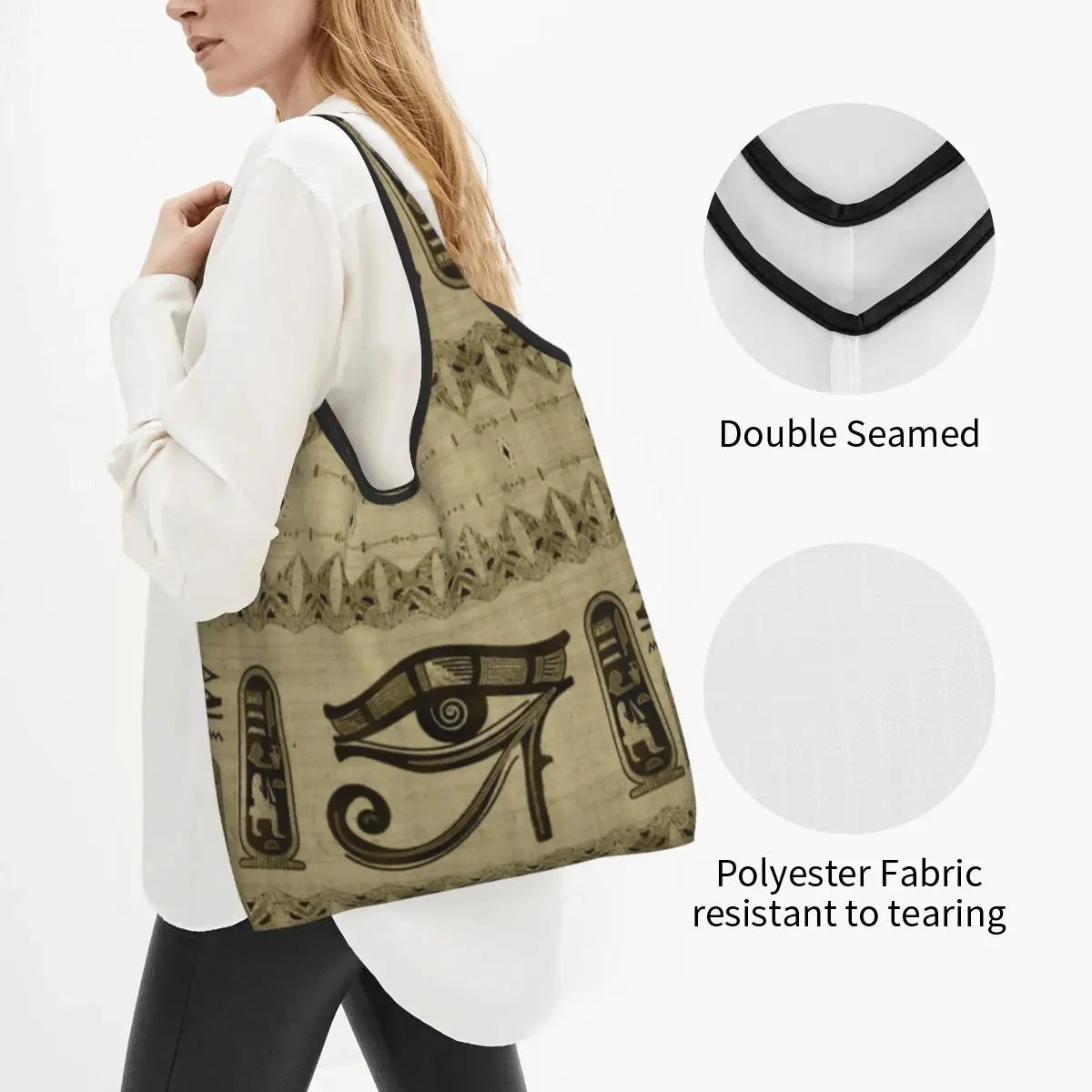 Egyptian Eye Of Horus Grocery Shopping Bags Custom Shopper Tote Shoulder Bag Portable Ancient Egypt Hieroglyphics Handbag