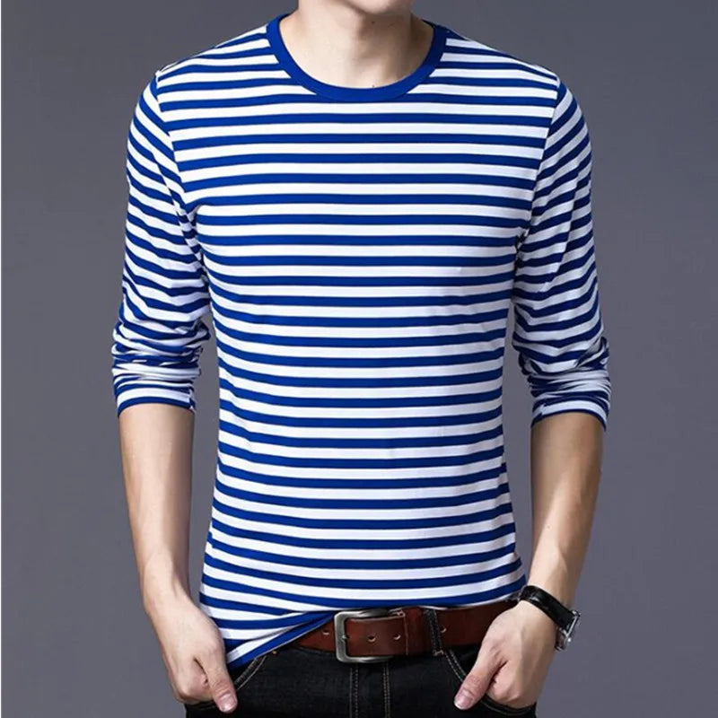 Men's Casual Long-sleeved Striped T-shirt