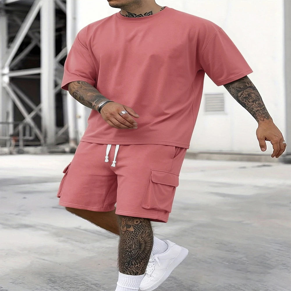 Men's Summer T-Shirt and Utility Shorts Set