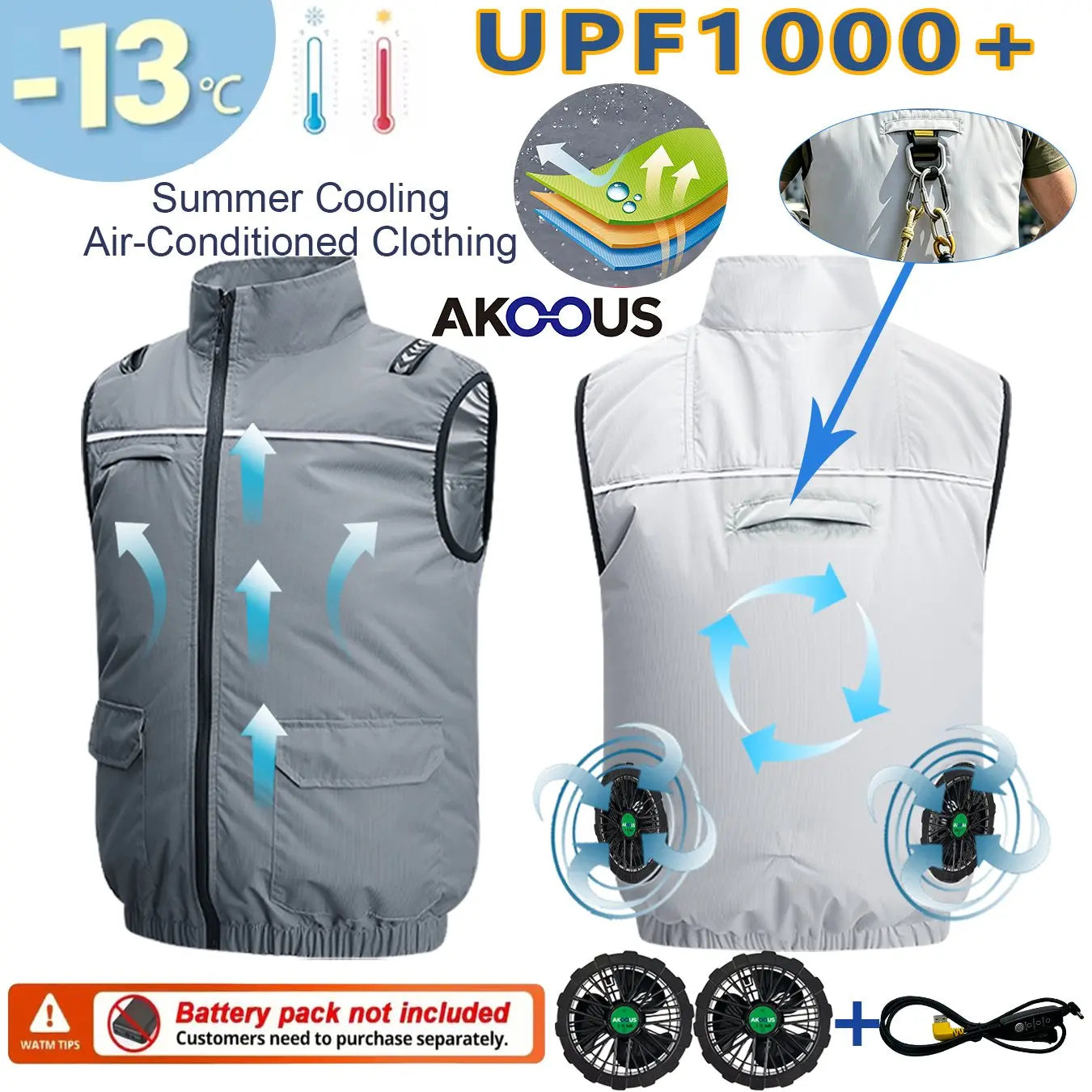 Hooded Cooling Vest USB Charging 5V 12V Polyester