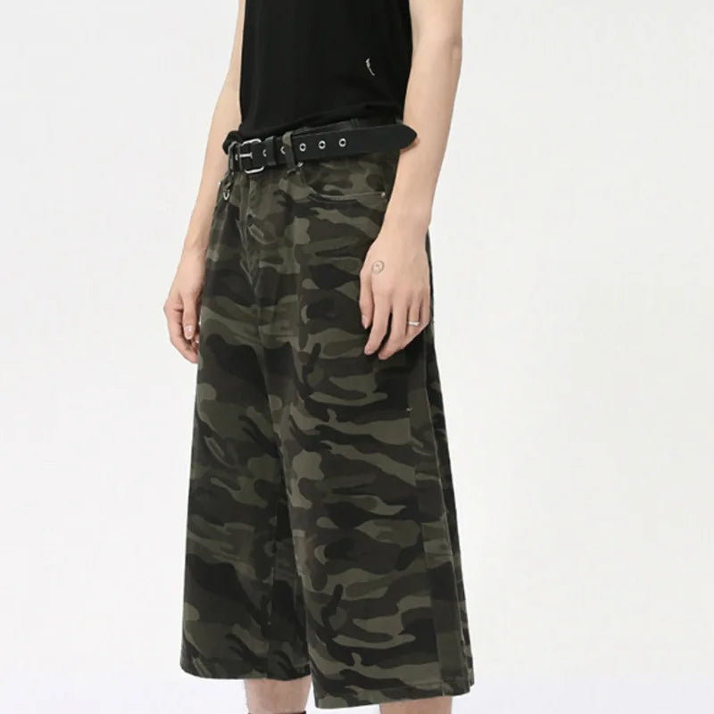 IEFB American Style Men's Shorts Camouflage Calf-Length Pants Straight Wide Leg Male Short Jeans Summer Fashion Bottom 9C7600