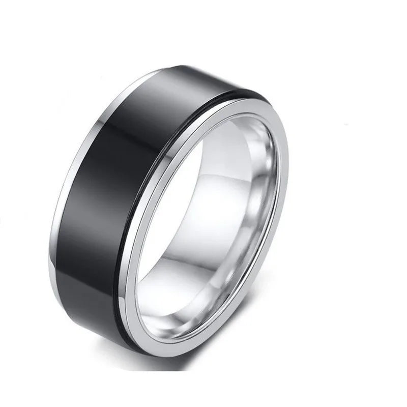 LENNIK Trendy Rotating Stainless Steel Ring for Men, Creative Double-layer Black Ring
