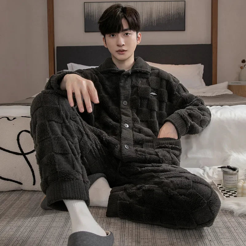 Men's Fleece-Lined Pajamas in Dark Gray