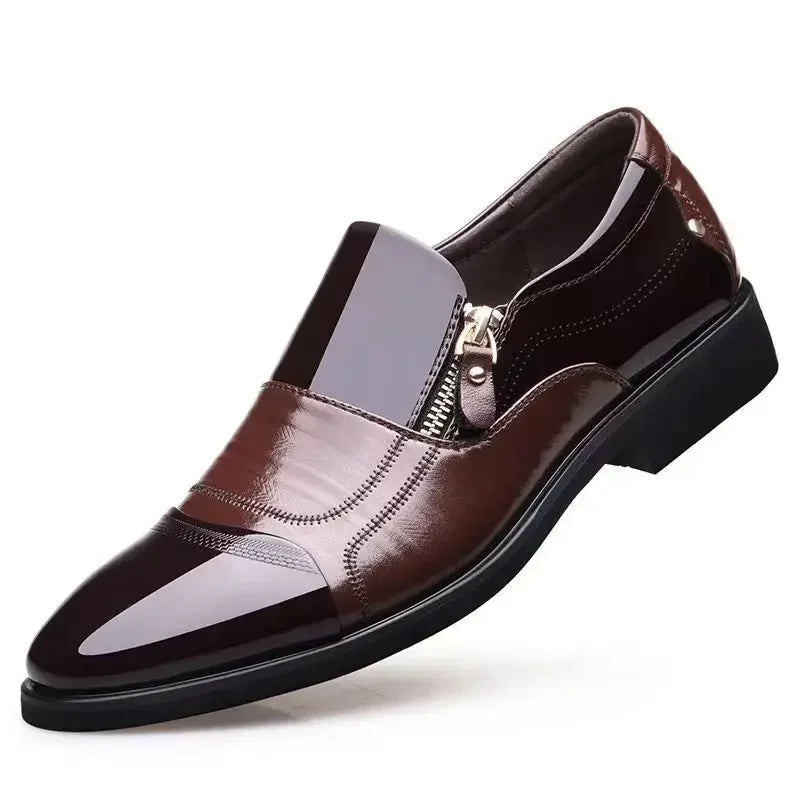 Men's Leather Business Dress Shoes with Zip Closure