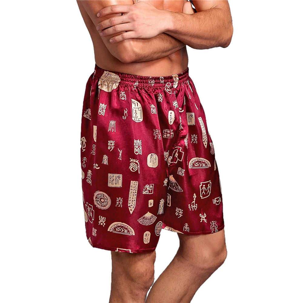 Mens Silky Satin Pajamas Pyjamas Pants Sleep Bottoms Nightwear Sleepwear Shorts Homewear 1pc Random Color