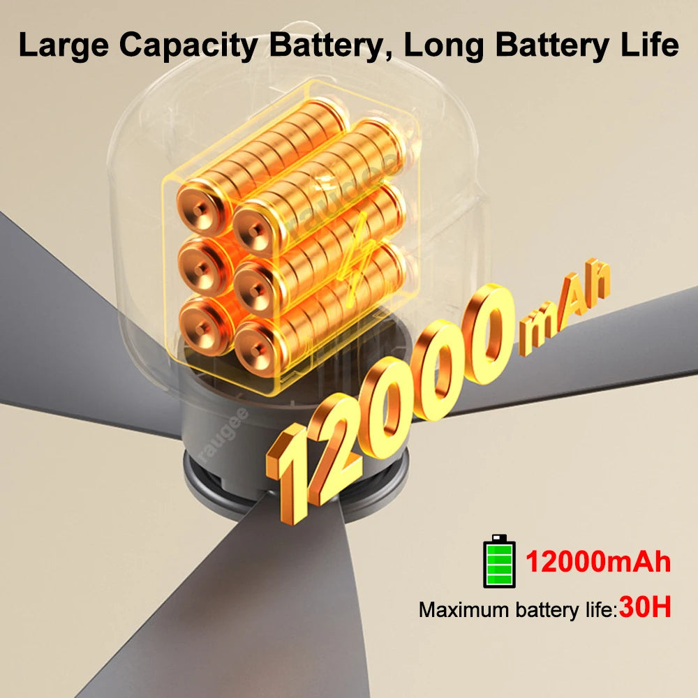 Portable 12000mAh Ceiling Fan With Remote Control