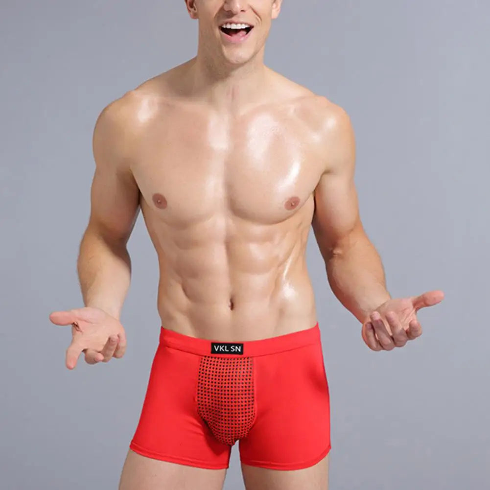 Men Boxers Sweat Absorption U Convex Magnetic Physiological Underwear Massage Solid Color Plus Size Men Underpants Inner Wear