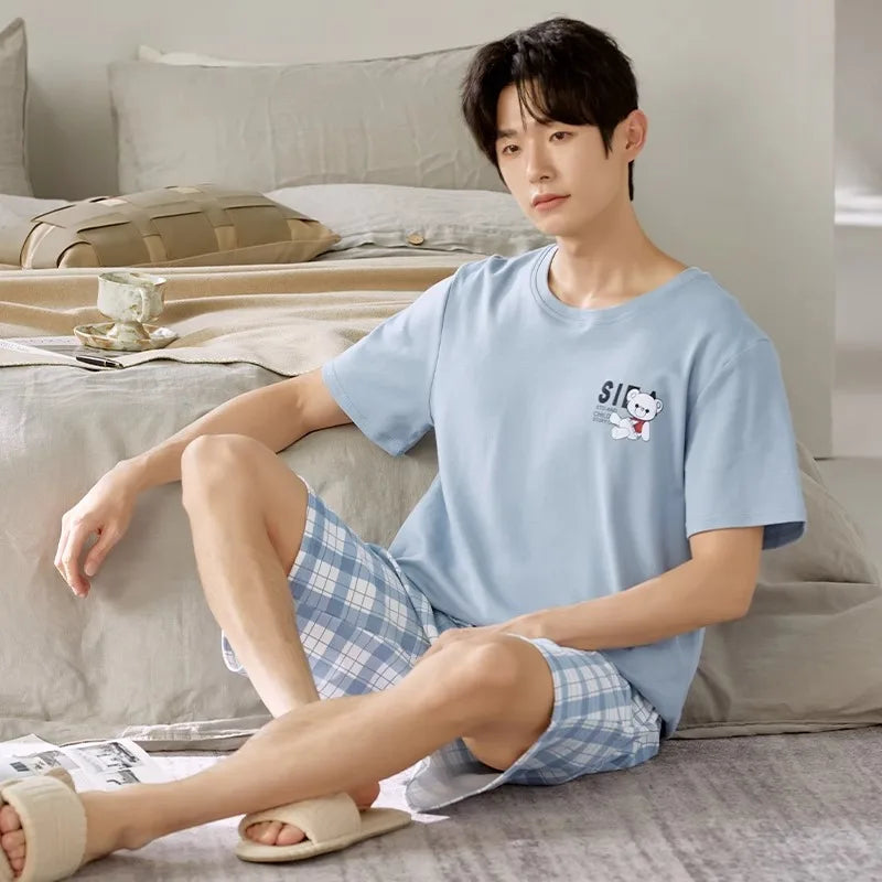 Summer Cotton Pyjamas Casual Pajamas Sleep Tops Shorts For Men Lovely Panda Print Pajama Sets Comfortable Cool Sleepwear 2022