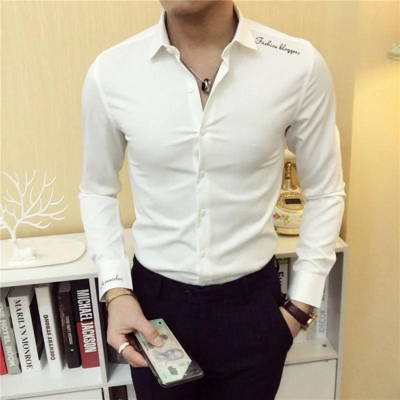 Men's Long Sleeve Dress Shirt in Silk Cotton Blend