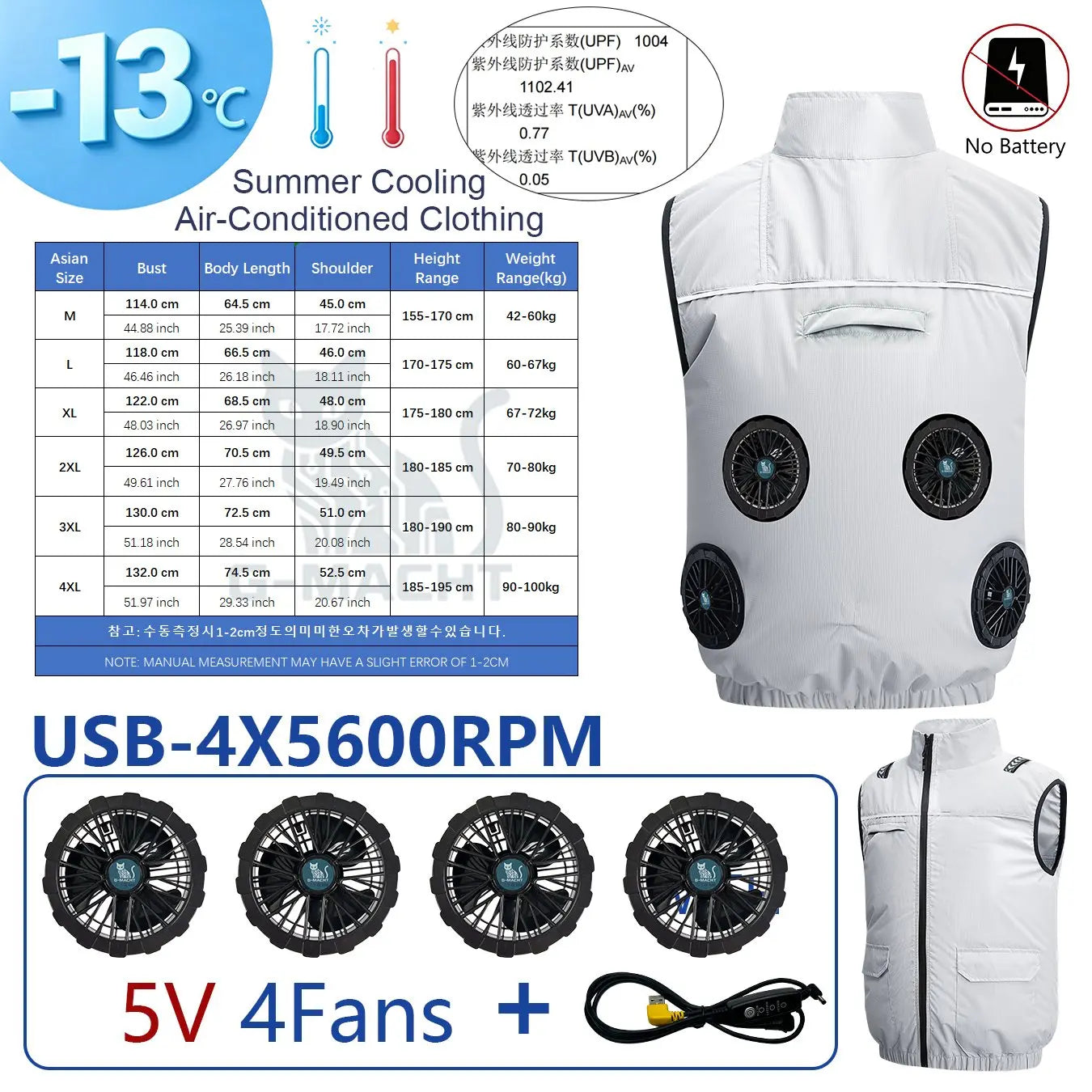 G-MACHT USB 12V/5V Cooling Vest for Men and Women