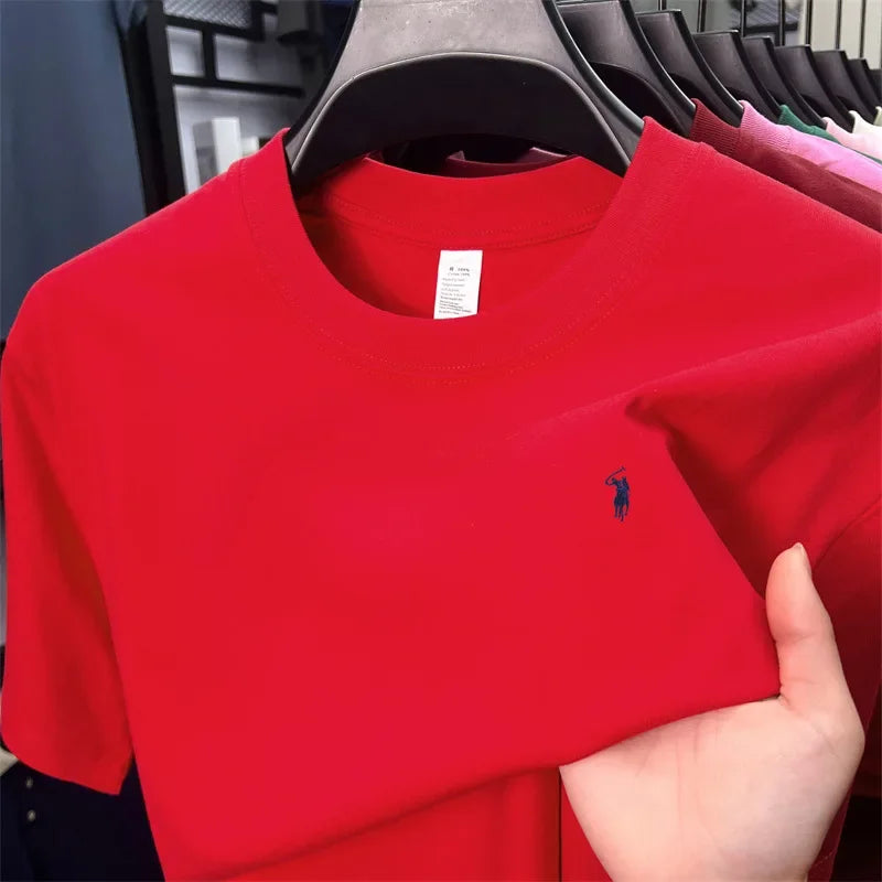 Men's T-shirt, cotton round neck short sleeve, summer item, exquisite ponytail print breathable top T-shirt