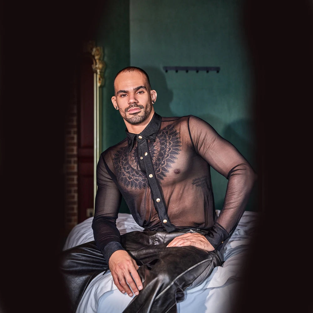 Men's Sheer See Through Dance Shirt in Nylon and Elastane