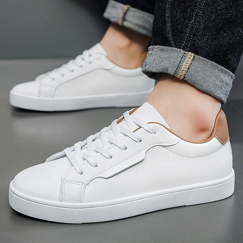 Men's Lightweight Lace Up Casual Leather Board Shoes