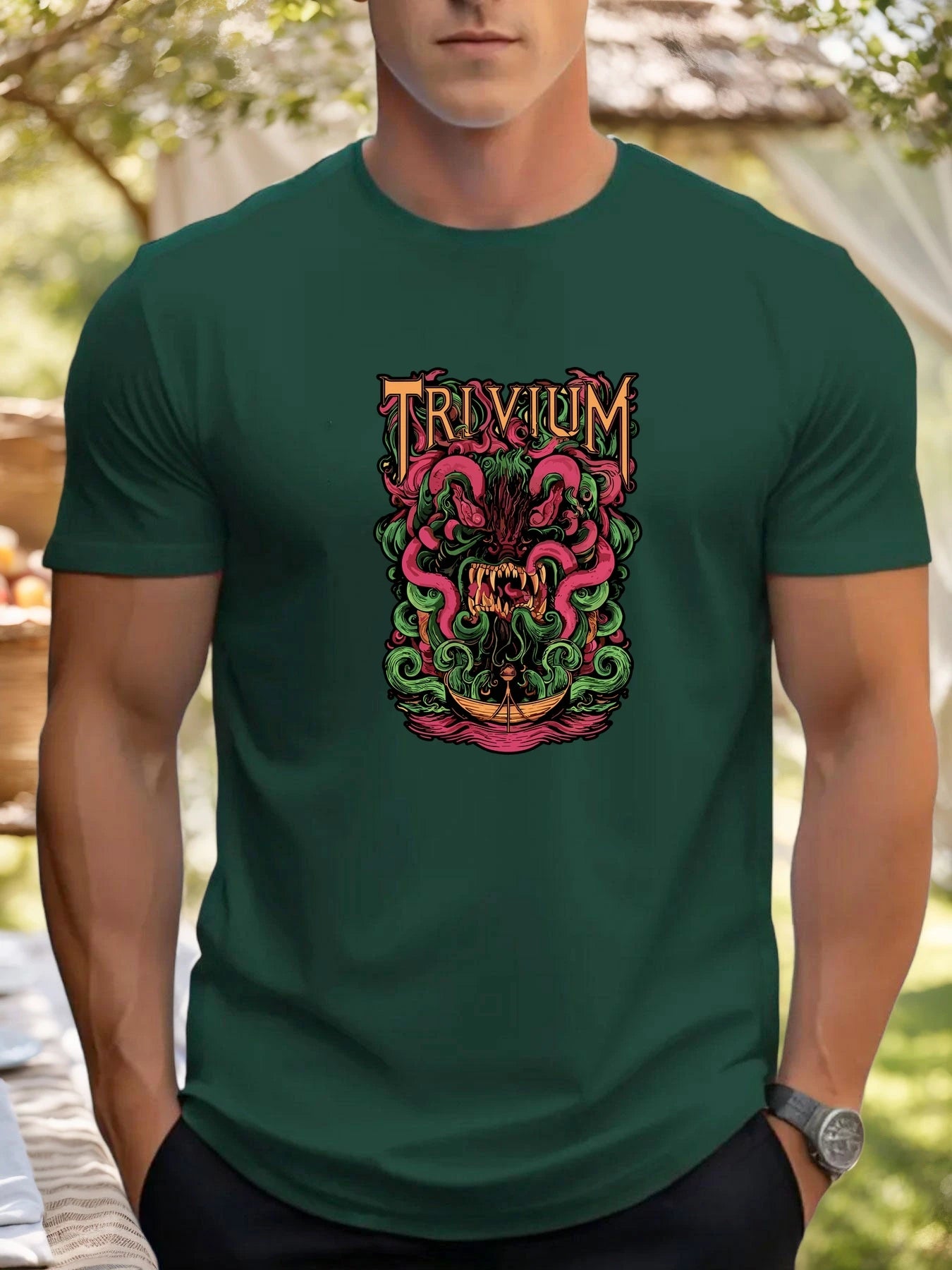 T Shirts For Men TRIVIA Monster 100% Cotton Graphic Printing Summer Round Neck T-Shirt Casual Breathable Street Style Daily Top