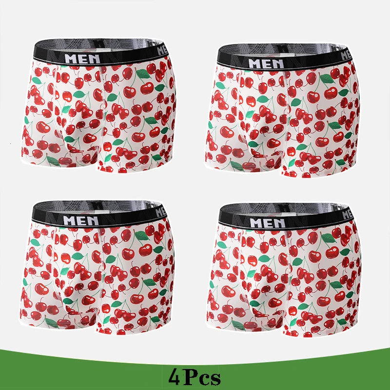 Men's Boxer Shorts 4Pcs Polyester Printed Underwear