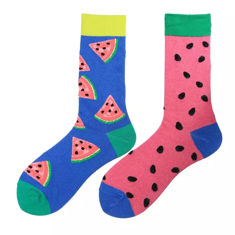 Men's Harajuku socks with print Funny AB asymmetric fashion colorful skateboard socks Happy Business Socks