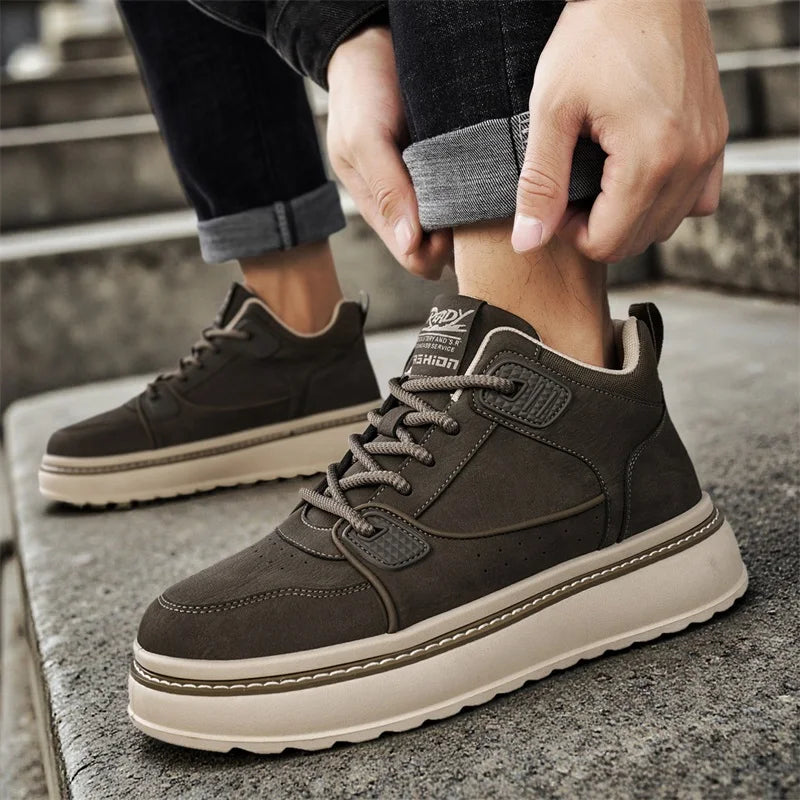 Mens Casual High Top Sneakers with Leather Upper