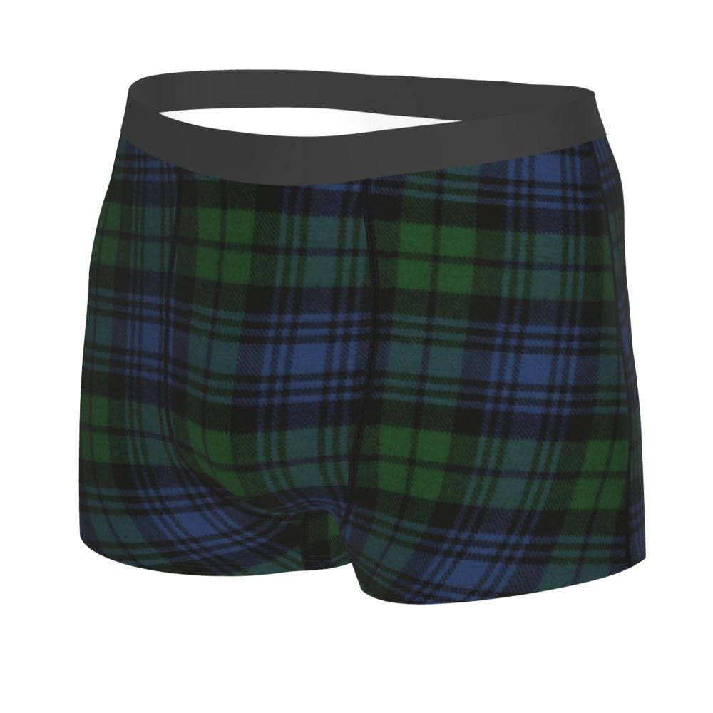 Black Watch Tartan Boxer Shorts for Men in Lycra and Polyester
