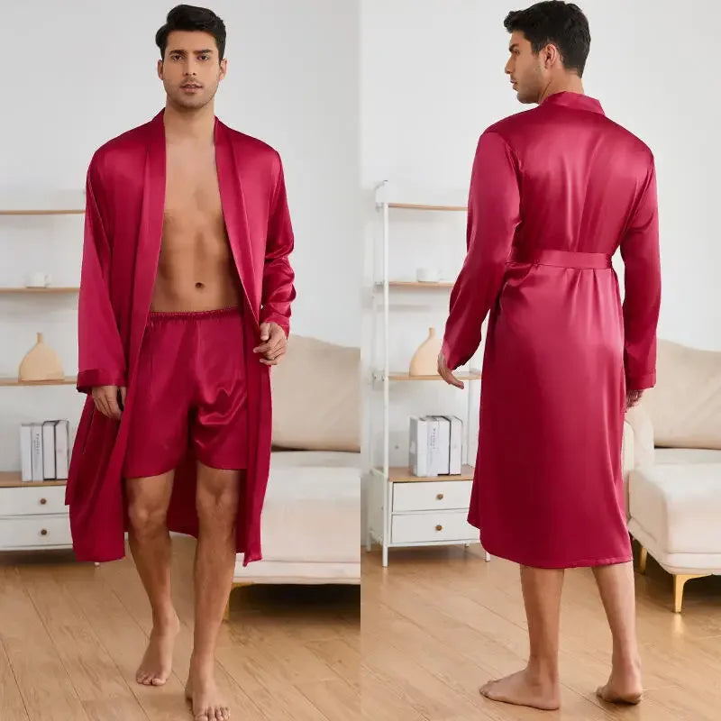 Men's Satin Kimono Bathrobe Set