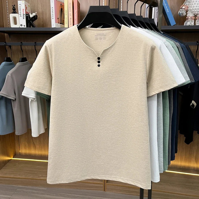 Mens Short Sleeve Henley Neck T Shirts Summer Casual Soft Breathable Lightweight Tops for Men for Work Daily Wear Streetwear