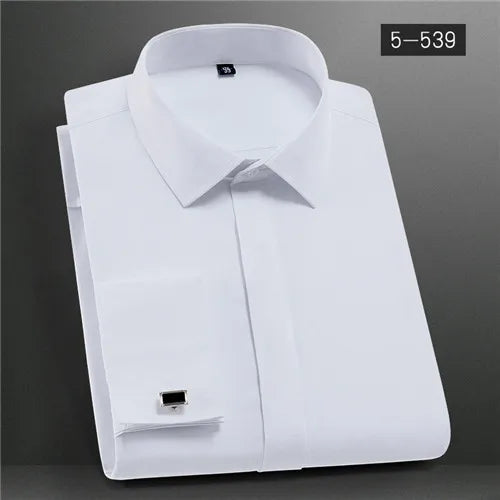 Men's Solid Long Sleeve Dress Shirt with French Cufflinks