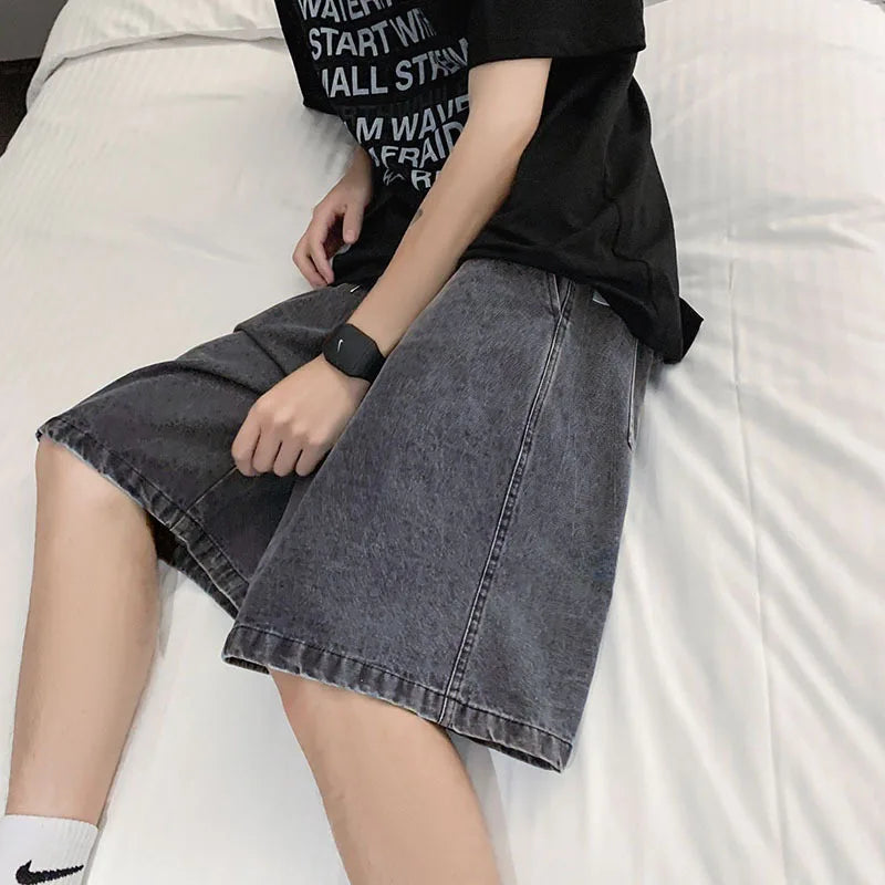 2025 Summer men seven inch jeans fashion design men's jeans slim fit straight leg short jeans casual loose wide leg denim shorts
