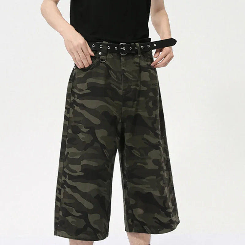 IEFB American Style Men's Shorts Camouflage Calf-Length Pants Straight Wide Leg Male Short Jeans Summer Fashion Bottom 9C7600