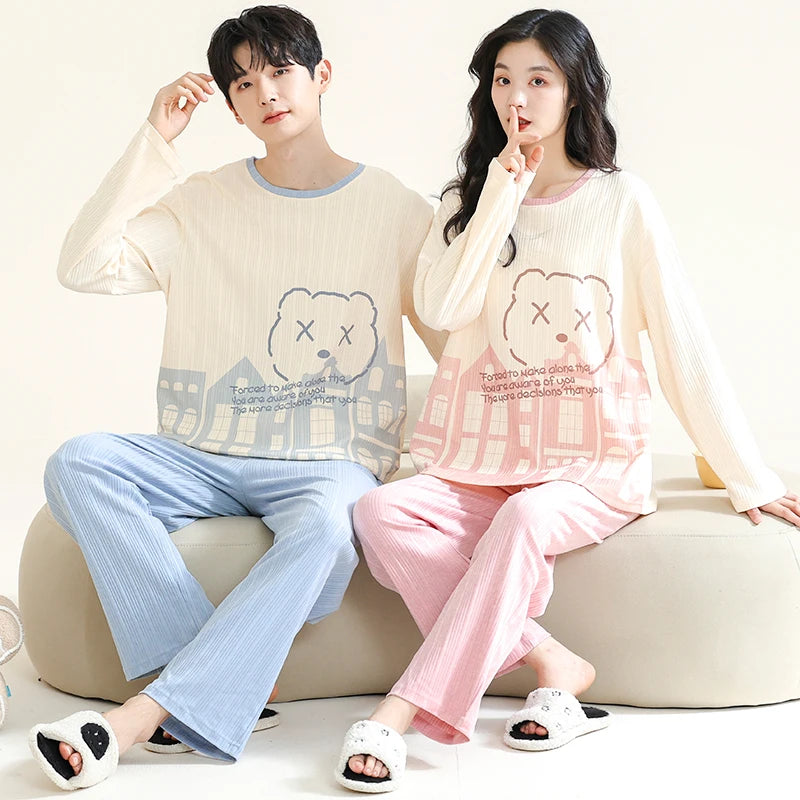 Cotton Korean Men Pajama Set Sleepwear