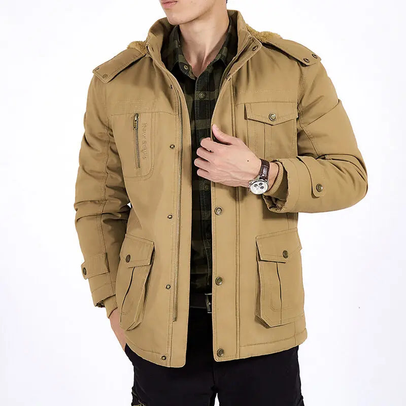 Plus Size Fleece Military Bomber Jacket Men Multi-pocket Pilot Jacket