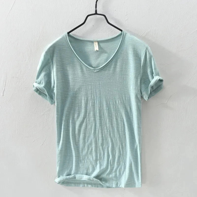 Cotton V-Neck T-Shirt for Men in White