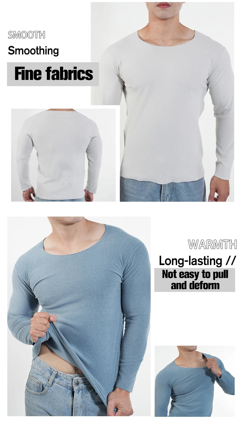 Men Thermal Underwear Long Sleeve Shirts Crewneck Fleece Lined Base Layer Top